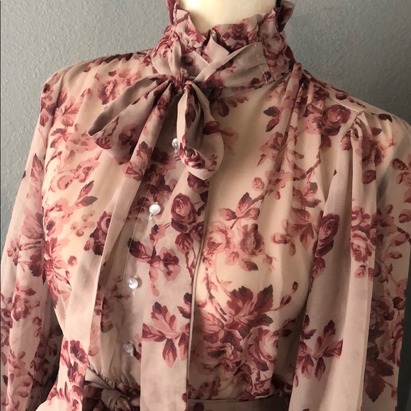 Rose Ruffled Neck Floral Print Dress main image 1
